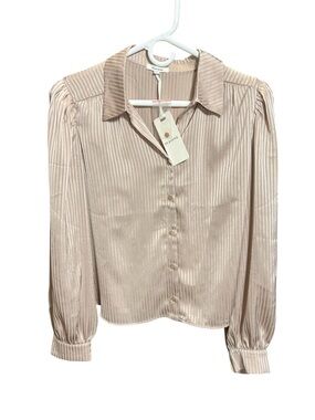 Pleione NWT Blush Pink Satin Stripe Button-Down Blouse, Size M